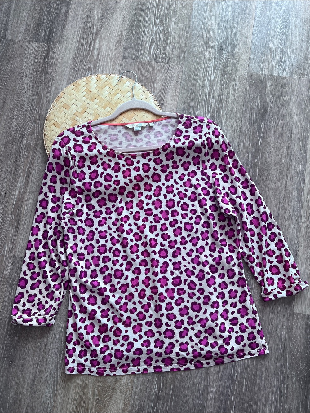 Boden pink leopard printed 3/4 sleeve blouse